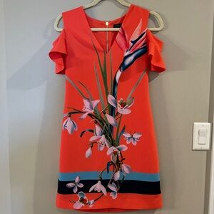 Ted Baker Coral Floral Cold-Shoulder Mini Dress
